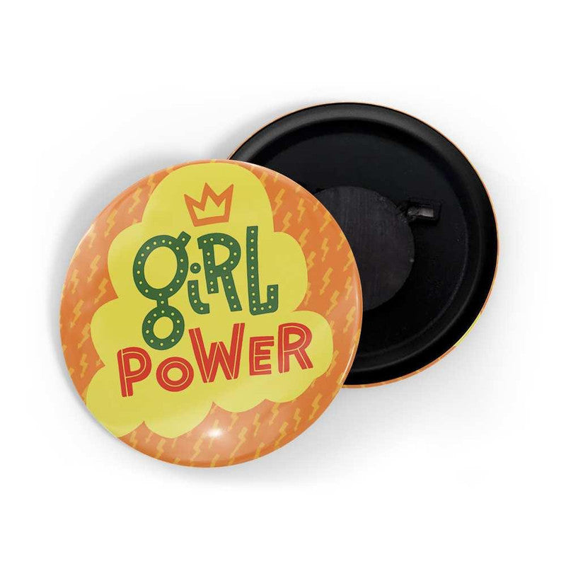 dhcrafts Orange color Round Fridge Magnet Girl Power D3 Glossy Finish Design Pack of 1 (58 mm)